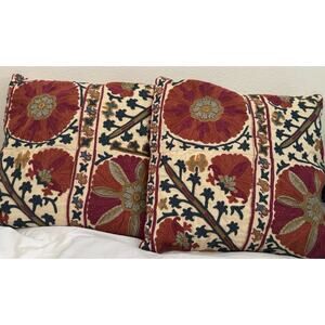 Pottery Barn Rozelle Embroidered Pillow Covers 20” w/ Inserts Discontinued Rare